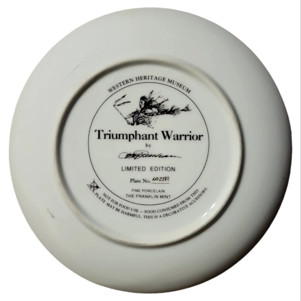 1995 FRANKLIN MINT NORTH AMERICAN INDIAN PLATE TRIUMPHANT WARRIOR BY TOM BEECHAM